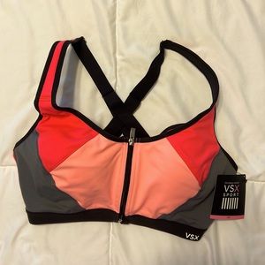 Victoria Secret VSX Sports Bra. Front close, Bright pink and black Size 34D